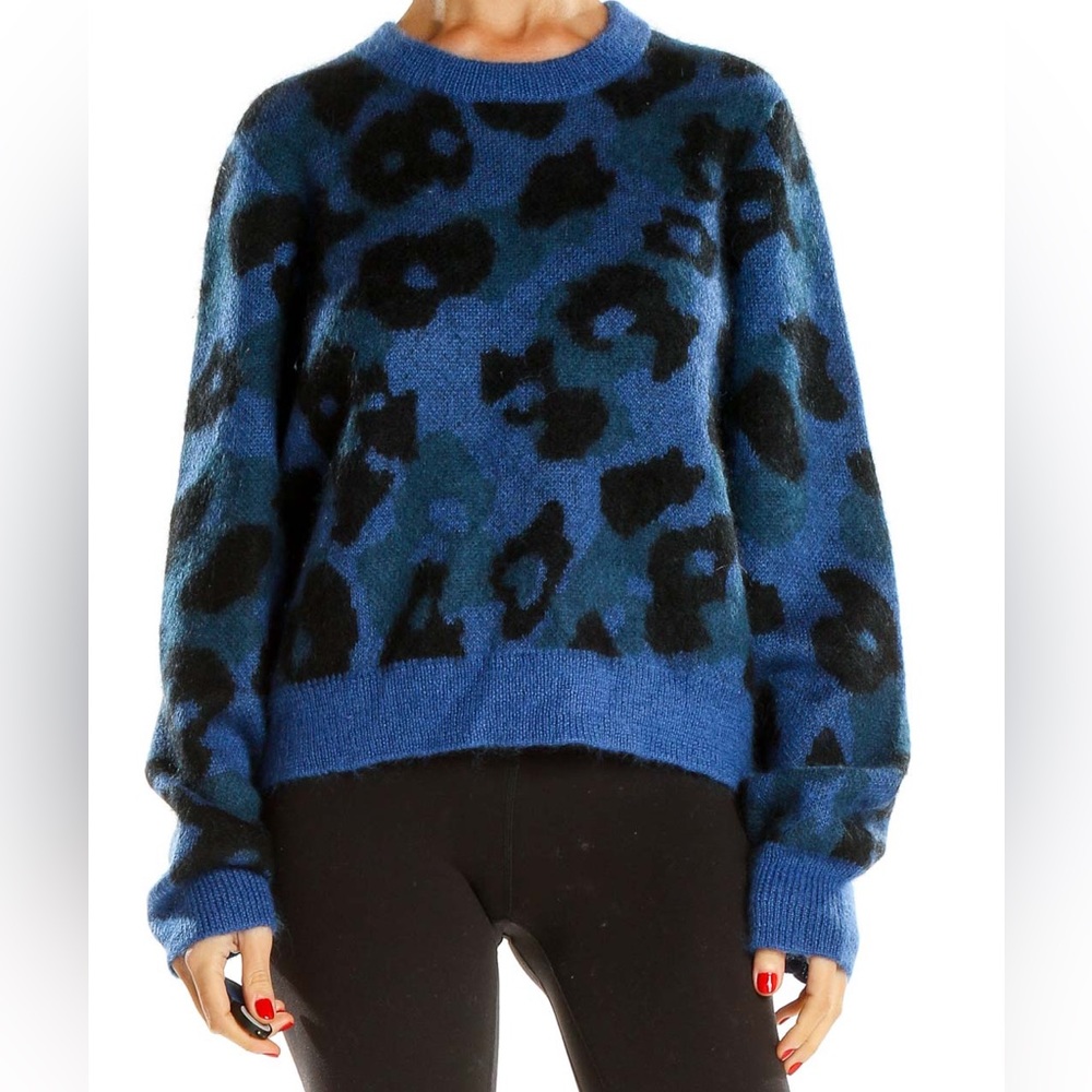 RAG AND BONE BLUE ANIMAL PRINT SWEATER SIZE SMALL